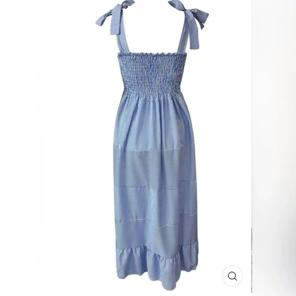 MARTINE Shirred Striped Maxi Dress - BLUE NWT - Picture 9 of 10
